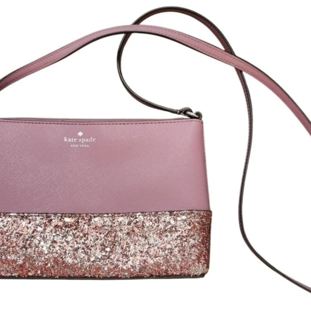 Kate Spade Ramey Greta Court Dusty Peony Glitter Crossbody With Dust Bag